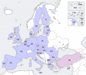 Mapa con los territorios integrantes de la Unión Europea